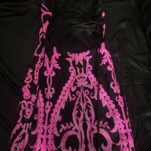 Black Dress with Pink Embroidery